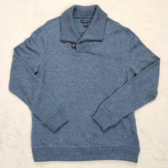 Lands' End Other - Lands' End Men's Blue Tweed Pattern 1 Button Pullover Sweater Sz M